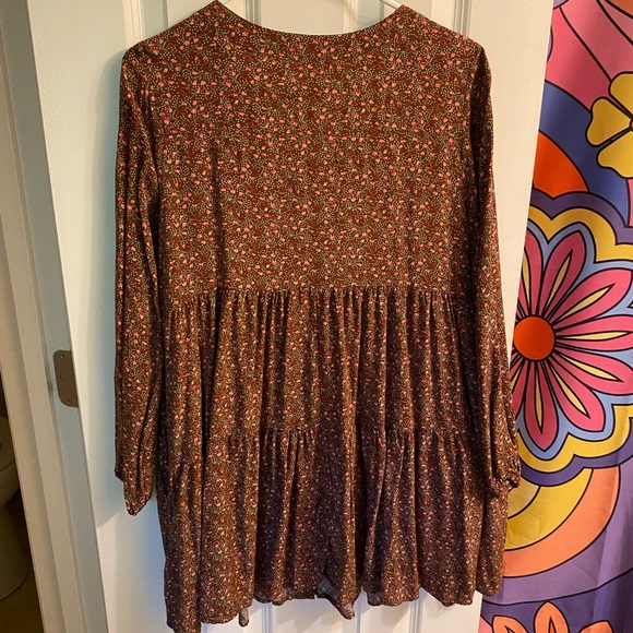 Brown floral print long sleeve dress - Picture 3 of 5